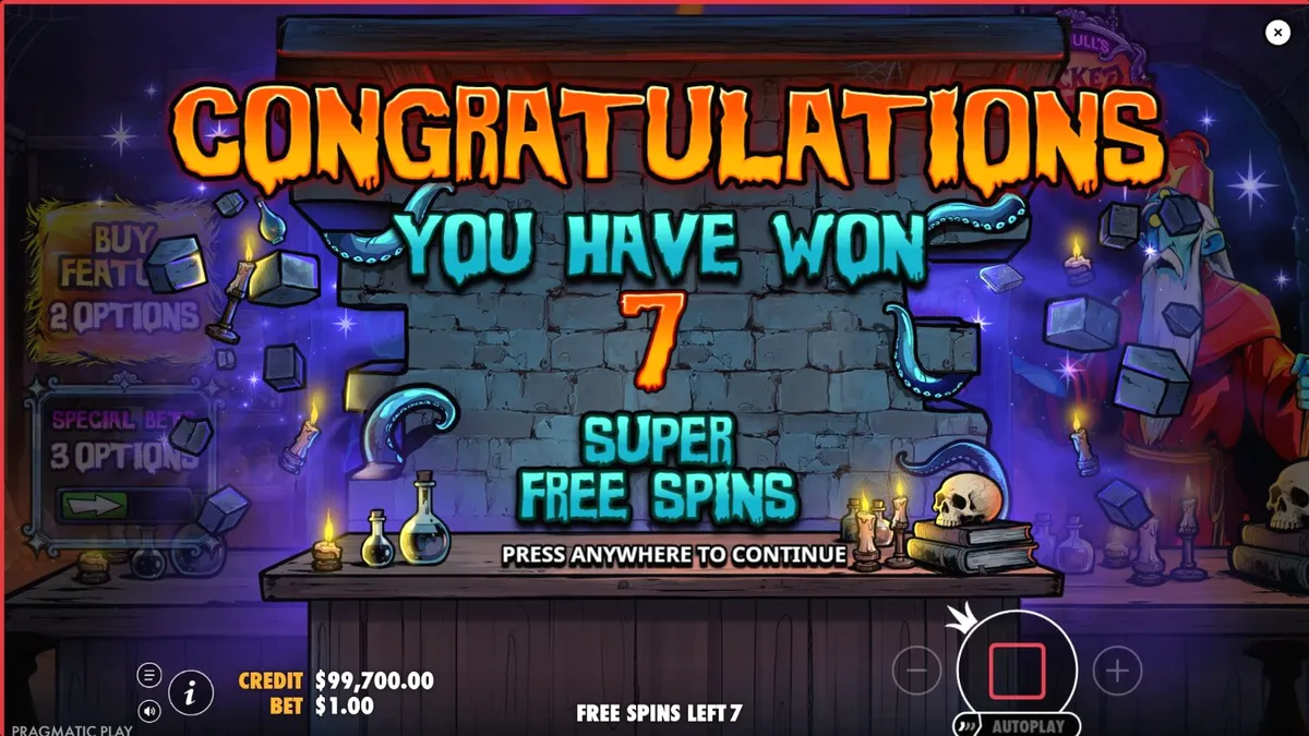 Interface do jogo Mr Null’s Wicked Wares com símbolos góticos e neon
